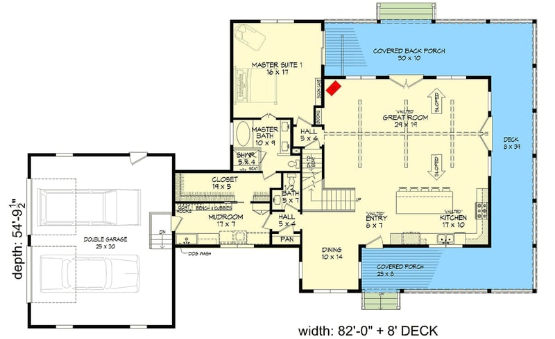 Plan 68834VR: Mountain Farmhouse with 2 Master Suites and a Wraparound Porch - Floor Plan - Main Level - Country, Farmhouse, Modern Farmhouse, Mountain, New American, Traditional