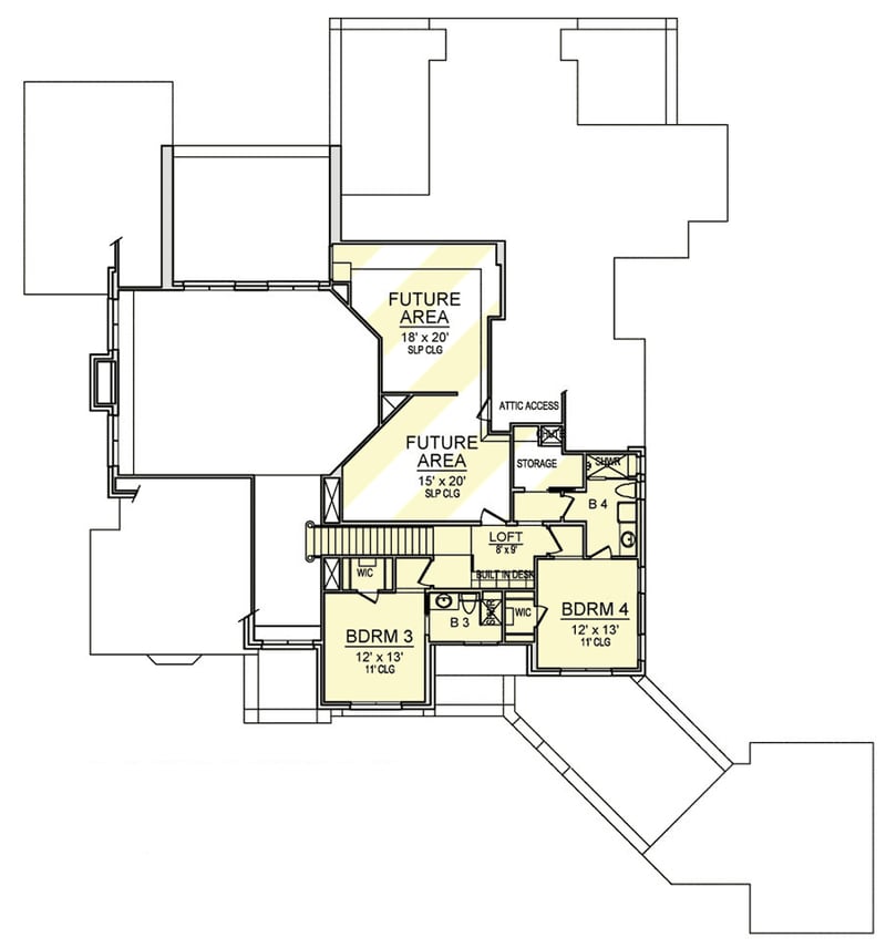 Plan 36613TX: Elegant Traditional Home Plan with Hip Roof Lines, a Game Room and Upstairs Expansion - Floor Plan - 2nd Floor - European, Southern, Traditional, Transitional