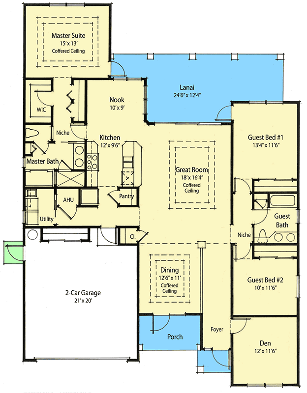 Plan 33021ZRX: 1980 SqFt 3Bedroom Country House Plan With 10' Ceilings - Floor Plan - Main Level - Ranch, Southern, Traditional