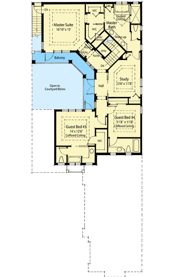 Plan 33039ZRX: 2-Story House Plan with Courtyard with Fireplace and Guest Cabana Access - 3191 Sq Ft - Floor Plan - 2nd Floor - Southern, Traditional