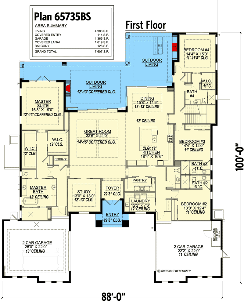 Plan 65735BS: Contemporary Beach Home Plan with Second-level Bonus and Exercise Rooms - Floor Plan - Main Level - Coastal, Contemporary, Florida-Style, Transitional, Vacation
