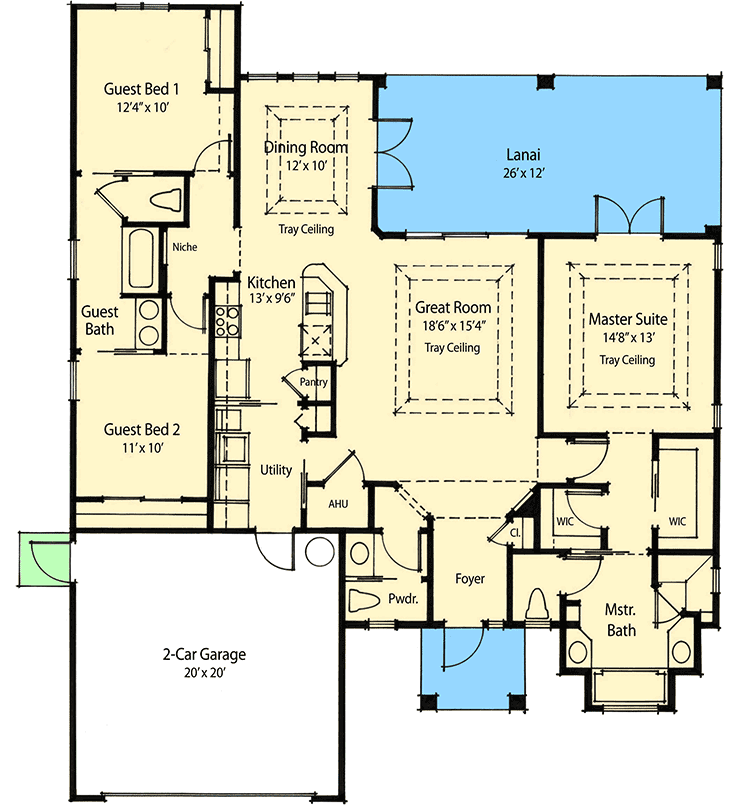 Plan 33067ZRX: 1660 Square Foot Southern Starter House Plan - Floor Plan - Main Level - European, French Country