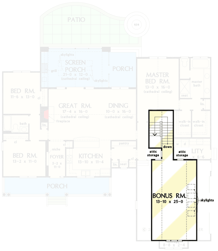Plan 444001GDN: Modern Farmhouse Plan with Screened Porch and Split-bed Layout - 1905 Sq Ft - Floor Plan - Optionally Finished Bonus Room - Country, Farmhouse, Modern Farmhouse, New American