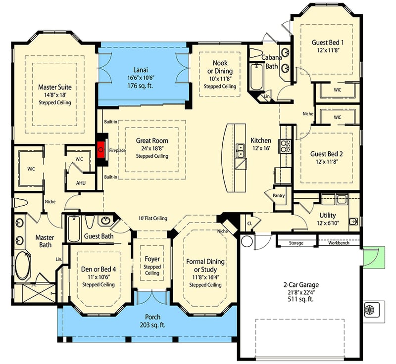 Plan 33072ZR: Beautiful Modern Farmhouse Plan with Open Floor Plan - Floor Plan - Main Level - Modern Farmhouse, New American, Southern