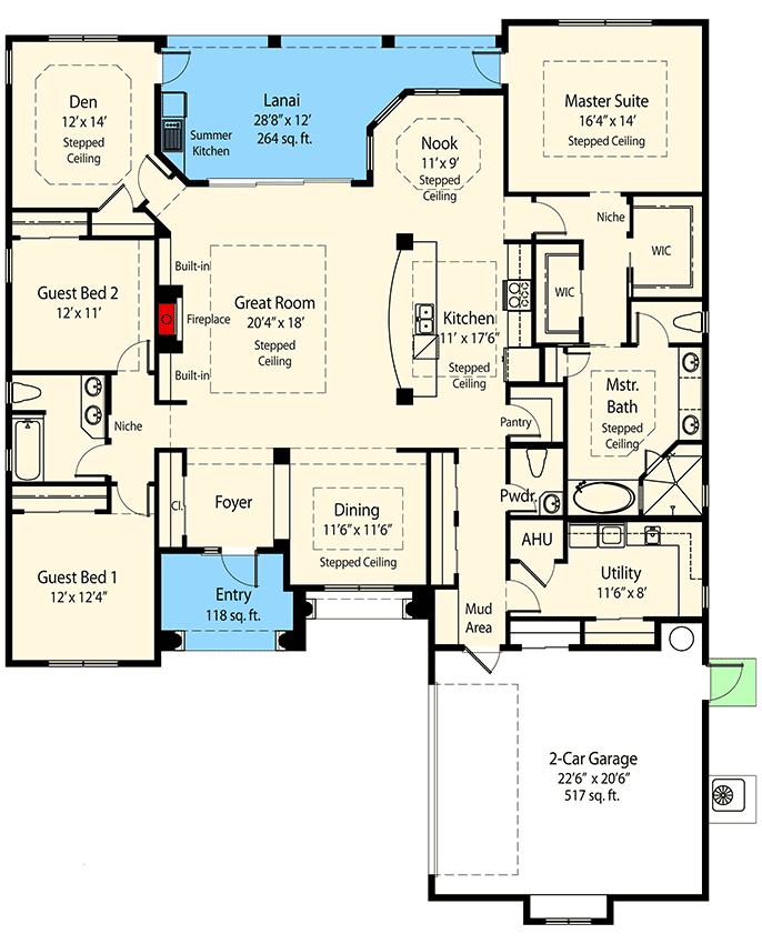 Plan 33076ZRX: House Plan with Private Master Retreat - Floor Plan - Main Level - European, French Country