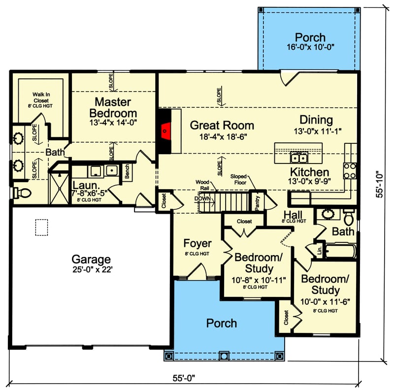 Plan 39311ST: One-story Home Plan with Flex Bedrooms or Studies - Floor Plan - Main Level - Craftsman, New American, Ranch