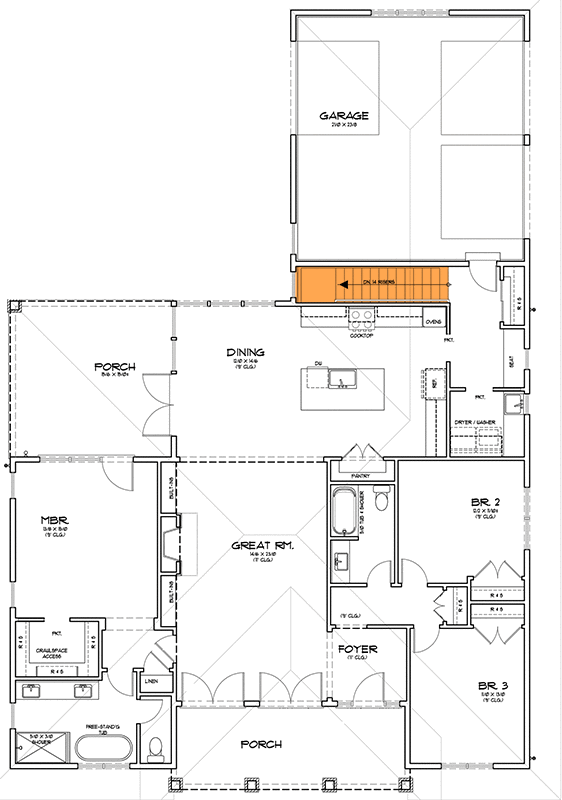 Plan 69783AM: Northwest Ranch Home Plan with Rear Garage - Floor Plan - Main Level - Basement Stairs Location - Mid Century Modern, Northwest, Prairie, Ranch