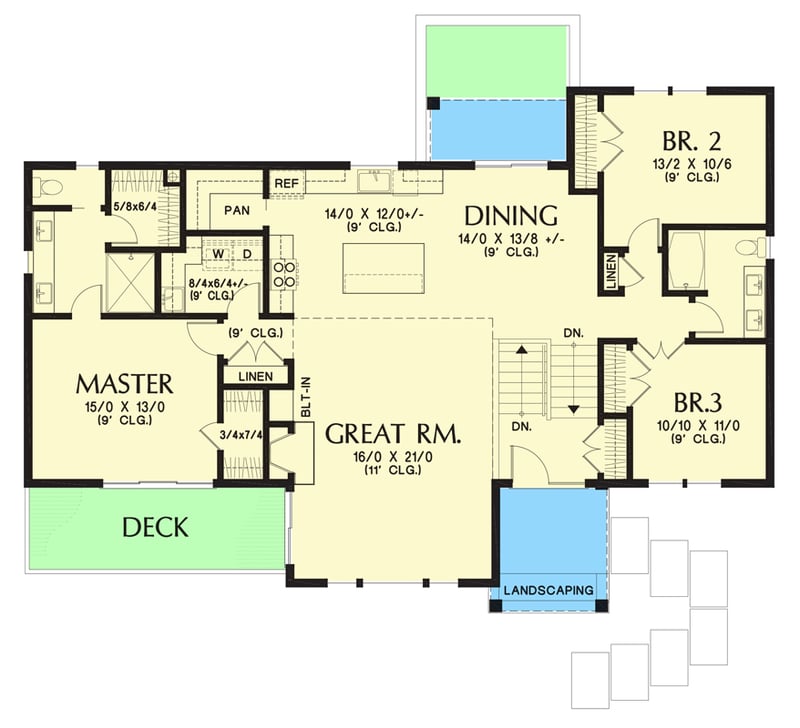 Plan 69784AM: Split Level Craftsman House Plan with Large Picture Window - Floor Plan - First Floor - Craftsman, New American