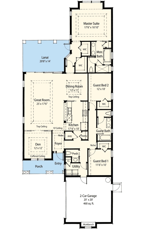 Plan 33100ZRX: Narrow Lot Cottage House Plan  - Floor Plan - Main Level - Cottage, Southern
