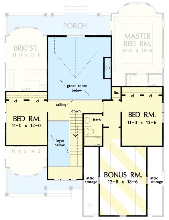 Plan 444031GDN: Small 3-Bed House Plan with 2-Story Foyer and Great Room - Floor Plan - Second Level - Cottage, Country, Traditional