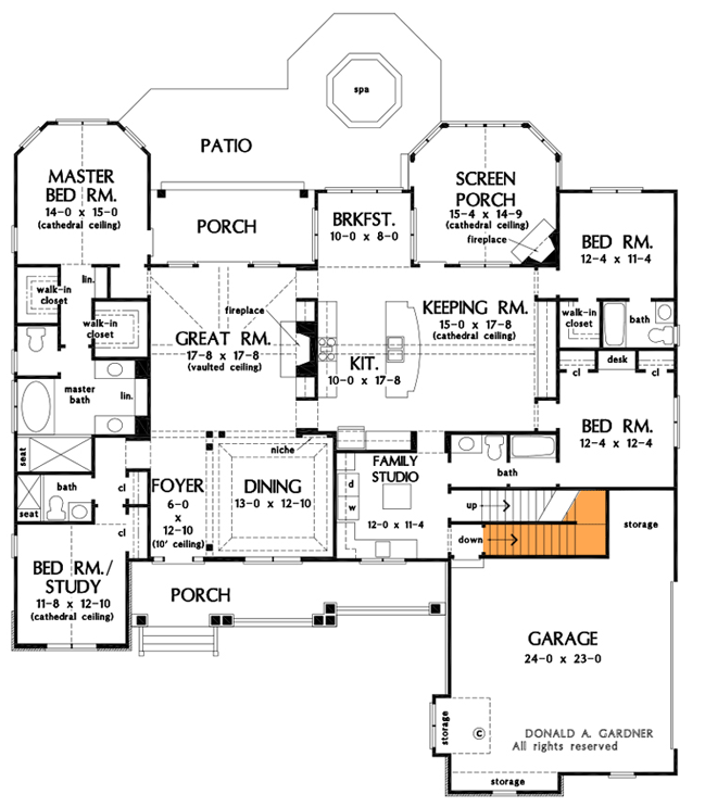 Plan 444045GDN: Attractive Craftsman Home Plan with Family Studio and Flex Bedroom or Study - Floor Plan - Basement Option - Craftsman, New American, Traditional