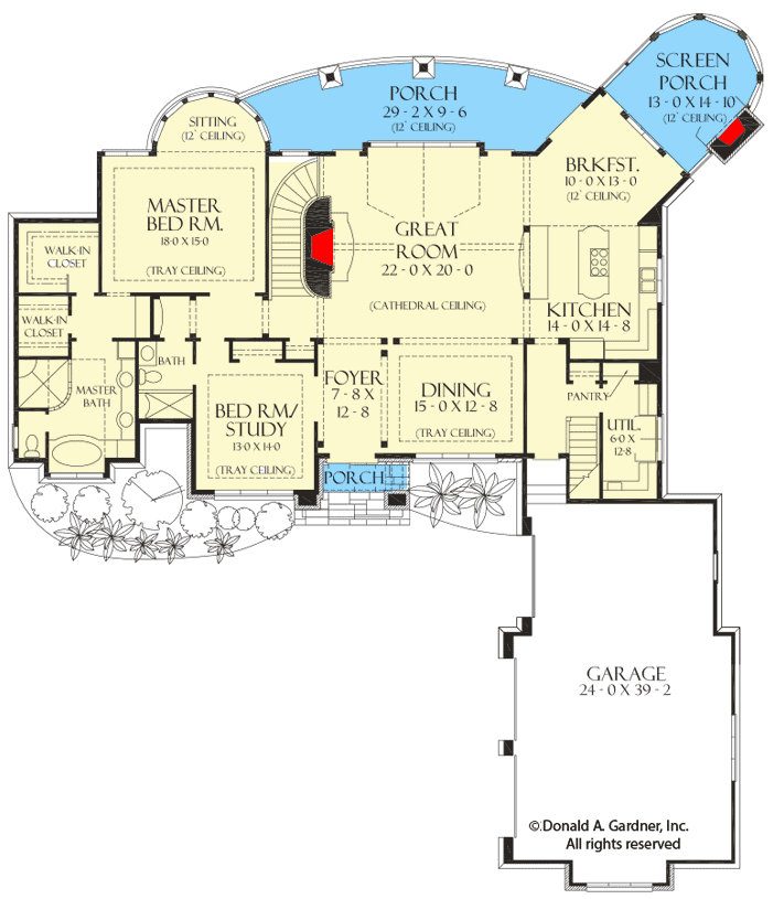 Plan 444025GDN: European-style Estate House Home Plan with Cathedral Ceiling on a Walkout Basement - Floor Plan - Main Level - European