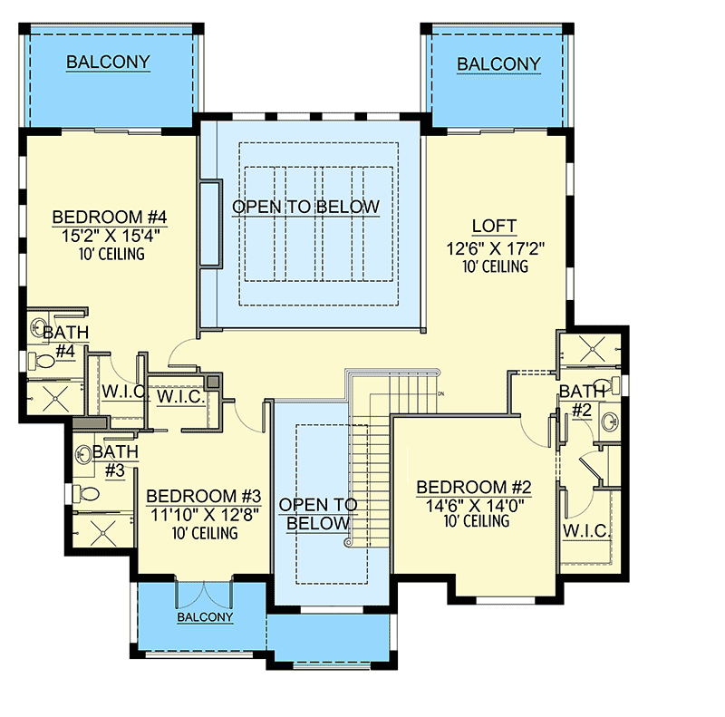 Plan 65748BS: Mediterranean Coastal Home Plan with Two-story Great Room  - Floor Plan - 2nd Floor - Coastal, European, Florida-Style, Mediterranean