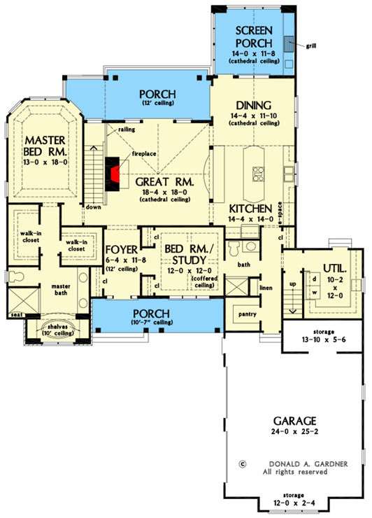 Plan 444061GDN: Traditional Craftsman Plan with Walkout Basement and Bonus Room - 2993 Sq Ft - Floor Plan - Main Level - Craftsman, Traditional