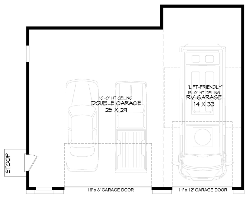 Plan 68864VR: Combo RV and 2-Car Garage - Floor Plan - Main Level - Traditional