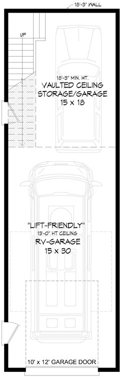 Plan 68866VR: Contemporary RV Garage with Loft - Floor Plan - Main Level - Contemporary