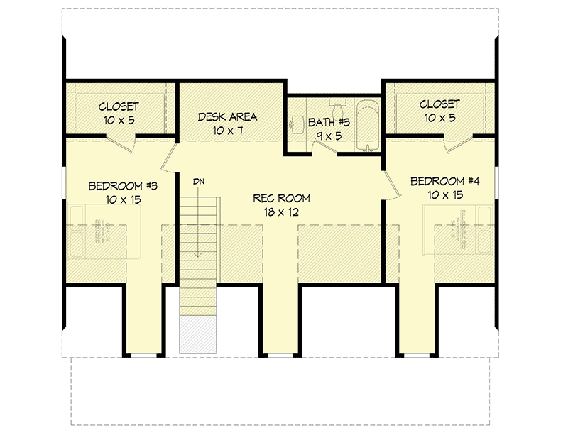Plan 68868VR: 4-Bed Country Ranch with Upstairs Rec Room - 2109 Sq Ft - Floor Plan - 2nd Floor - Country, Ranch, Traditional