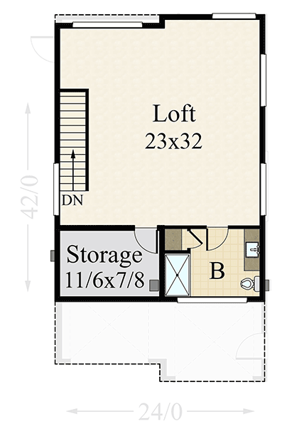 Plan 85351MS: Modern Detached 4-Car Garage with a Loft - Floor Plan - 2nd Floor - Contemporary, Mid Century Modern, Modern, Northwest