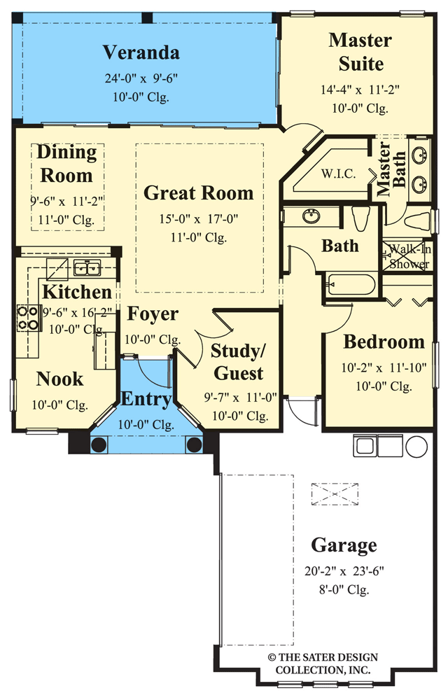 Plan 340052STR: Modest-sized One-story Mediterranean House Plan with Flex Room - Floor Plan - Main Level - Mediterranean