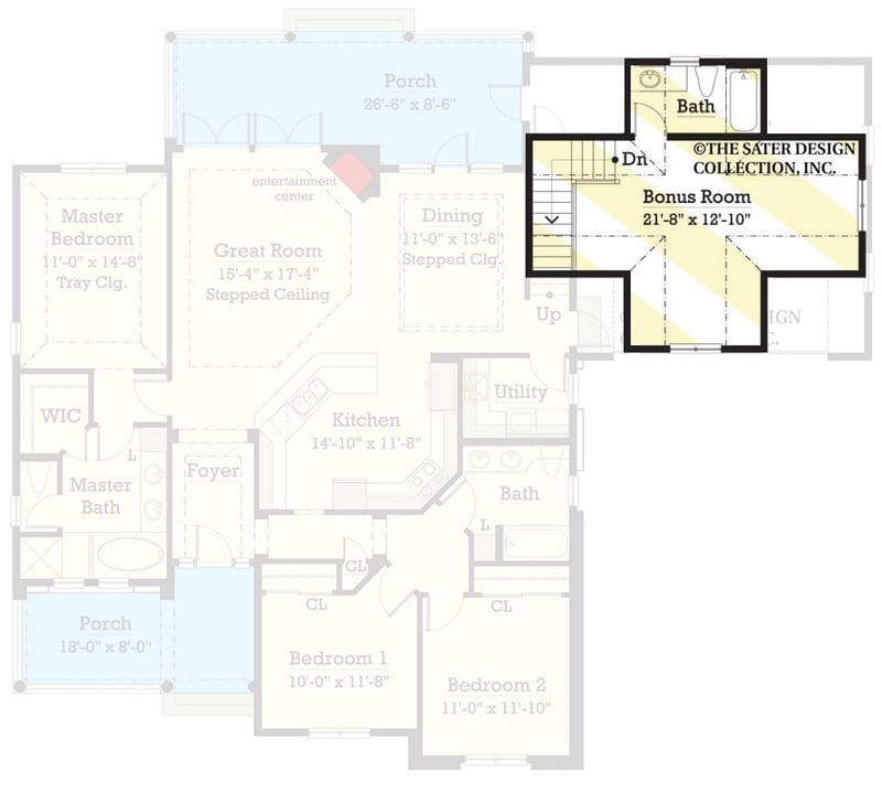 Plan 340071STR: Southern-style Country House Plan with 3-Bedrooms and Optional Bonus - Floor Plan - 2nd Floor - Cottage, Country, Craftsman, Southern, Traditional