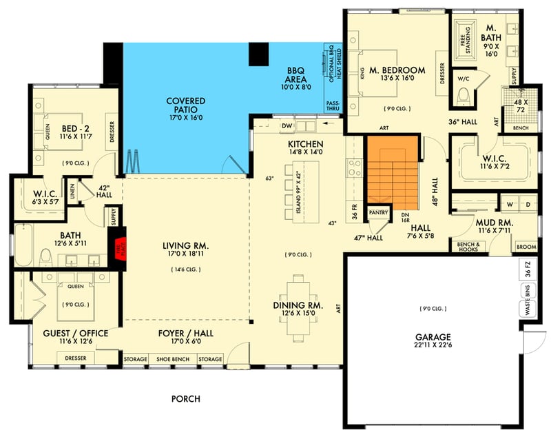 Plan 677012NWL: Mid-Century Modern Home Plan with Optional Finished Basement - Floor Plan - Main Level - Basement - Mid Century Modern, Northwest, Prairie, Ranch
