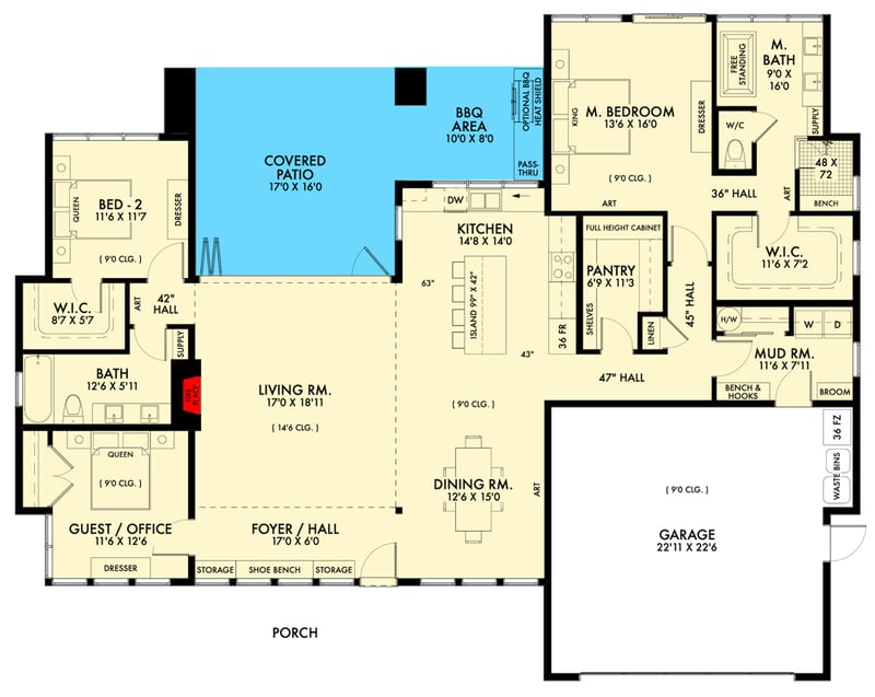 Plan 677012NWL: Mid-Century Modern Home Plan with Optional Finished Basement - Floor Plan - Main Level - Slab/Crawlspace - Mid Century Modern, Northwest, Prairie, Ranch