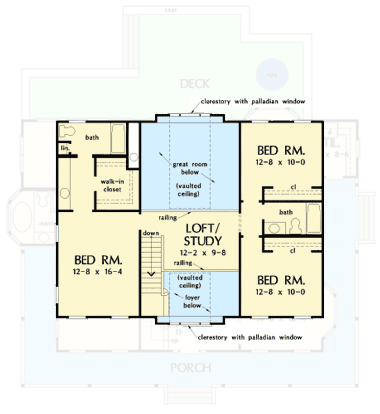 Plan 444079GDN: Two Story Farmhouse with 53'-Wide Front Porch and Two Story Great Room - 2677 Sq Ft - Floor Plan - 2nd Floor - Country, Farmhouse, Traditional