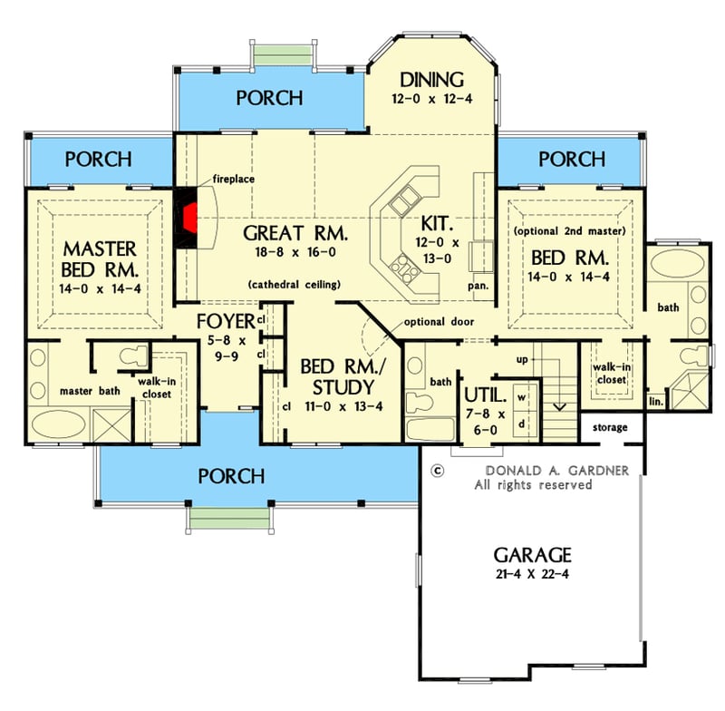 Plan 444091GDN: One-story Country Ranch-style House Plan with 16'3" Cathedral Ceiling - Floor Plan - Main Level - Country, Ranch, Southern, Traditional