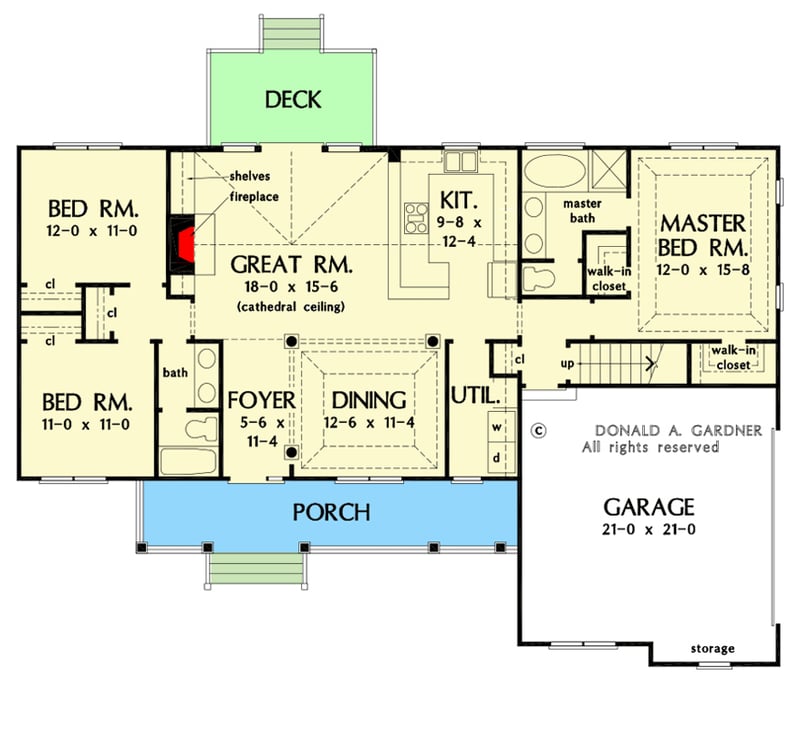 Plan 444092GDN: Split Bedroom Economical 3 Bed Country Ranch Home Plan with Bonus Expansion - Floor Plan - Main Level - Country, Craftsman, Ranch