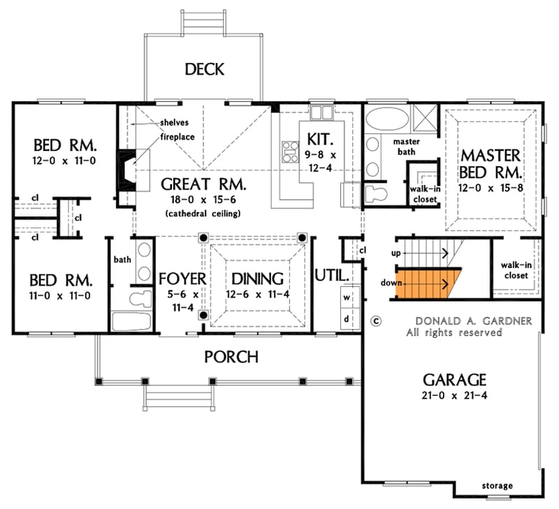 Plan 444092GDN: Split Bedroom Economical 3 Bed Country Ranch Home Plan with Bonus Expansion - Floor Plan - Basement Option - Country, Craftsman, Ranch