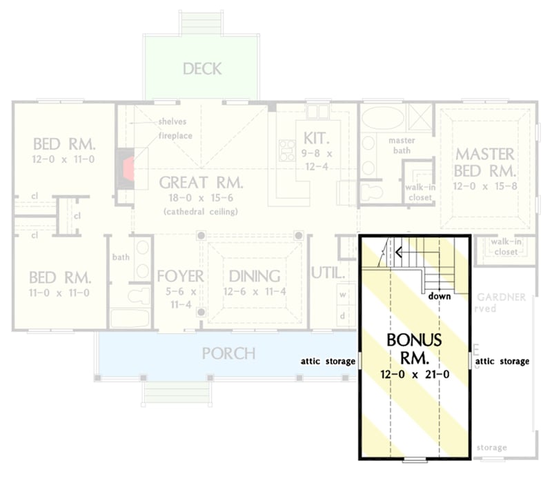 Plan 444092GDN: Split Bedroom Economical 3 Bed Country Ranch Home Plan with Bonus Expansion - Floor Plan - Bonus Room - Country, Craftsman, Ranch