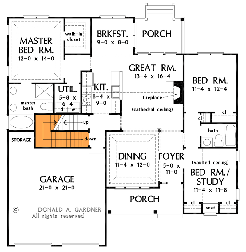 Plan 444098GDN: Traditional Home Plan with 16'11" Cathedral Ceiling - Floor Plan - Basement Option - Traditional
