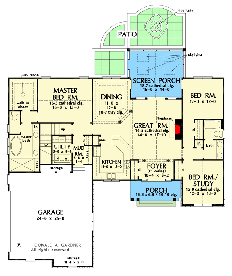 Plan 444165GDN: Traditional Country Home Plan with Screened Porch - Floor Plan - Main Level - Country, Ranch, Traditional