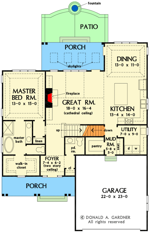 Plan 444171GDN: 2-Story Modern Farmhouse Plan with Main Level Master Bedroom - Floor Plan - Main Level - Basement Stair Location - Country, Craftsman, Modern Farmhouse, New American, Traditional