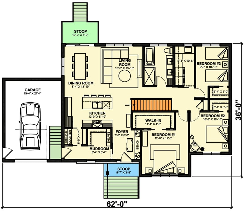 Plan 22624DR: One-level New American Home Plan with Open-concept Living Space - Floor Plan - Main Level - New American, Ranch