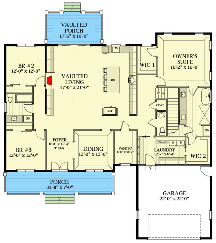 Plan 46454LA: Exclusive 3 Bed Modern New American Farmhouse Plan with Optional Upstairs Office - Floor Plan - Main Level - Country, Farmhouse, Modern Farmhouse, New American