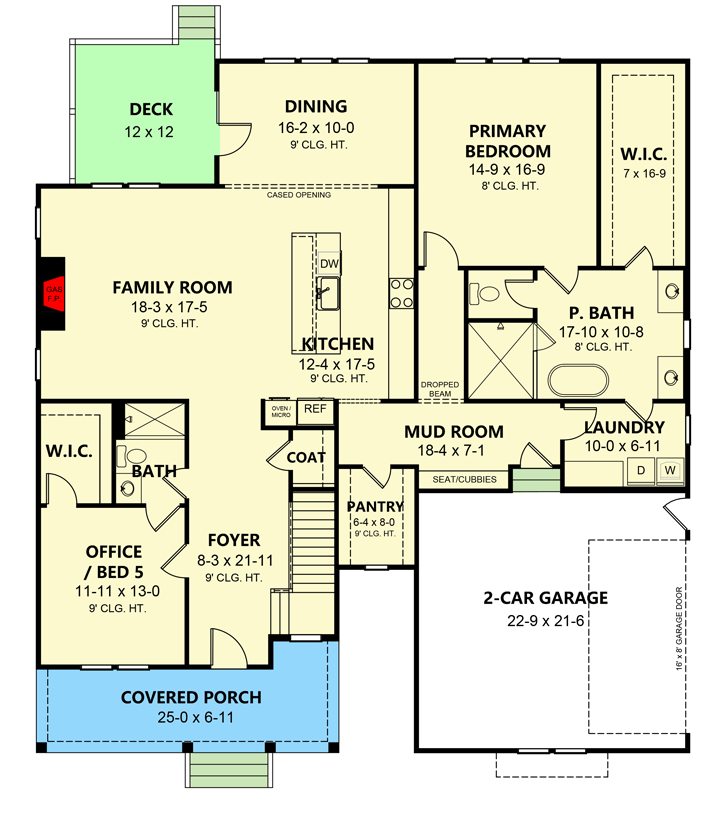 Plan 260013RVC: Farmhouse Plan with Home Office and Side-Entry Garage - 3458 Sq Ft - Floor Plan - Main Level - Country, Farmhouse, Modern Farmhouse