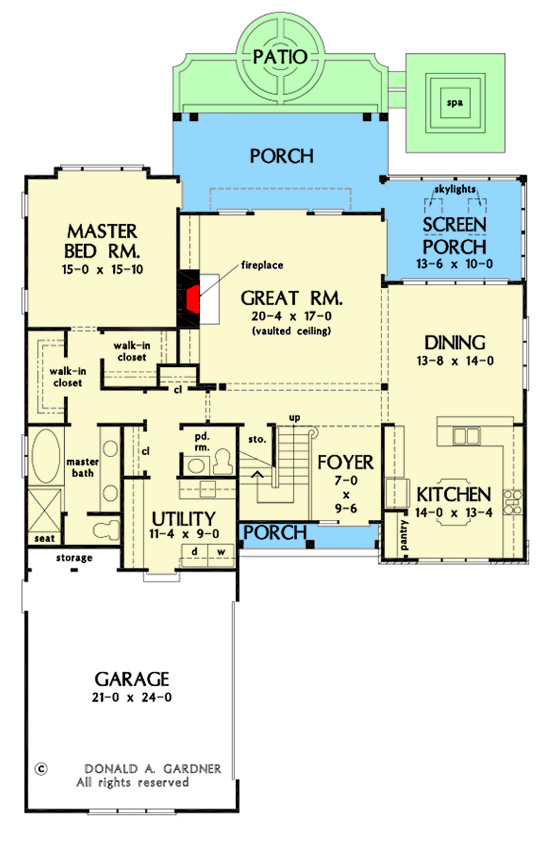 Plan 444212GDN: 3-Bed Cottage House Plan with 2-Story Great Room - 2381 Sq Ft - Floor Plan - Main Level - Mountain, Southern