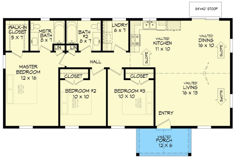 Plan 68904VR: Country Ranch Home Plan with Vaulted Living Space - 1200 Sq Ft - Floor Plan - Main Level - Cottage, Country, Ranch, Traditional