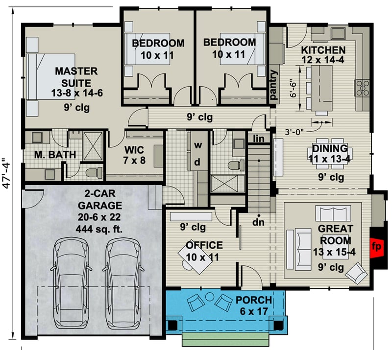 Plan 14705RK: One-Story House Plan with 3 Clustered Bedrooms and a Work From Home Office - Floor Plan - Main Level - Country, Craftsman, Traditional