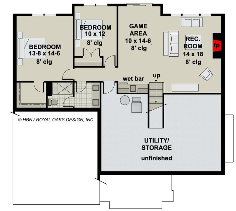 Plan 14705RK: One-Story House Plan with 3 Clustered Bedrooms and a Work From Home Office - Floor Plan - Optional Finished Lower Level (+$400) - Country, Craftsman, Traditional