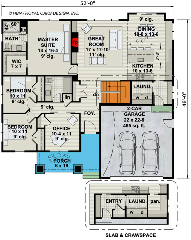 Plan 14708RK: Single Story Traditional Ranch Home Plan with Home Office and 3 Bedrooms - 1762 Sq Ft - Floor Plan - Main Level - Country, Ranch, Traditional