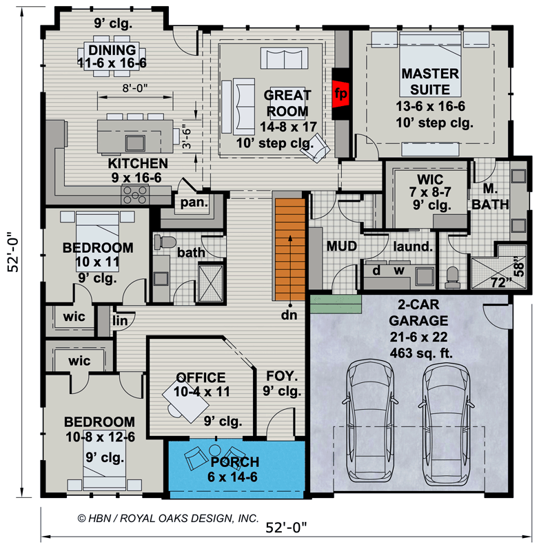 Plan 14713RK: Eye-catching One-story Modern Farmhouse House Plan with 3 Beds and a Home Office - Floor Plan - Main Level - Craftsman, Modern Farmhouse, New American, Ranch