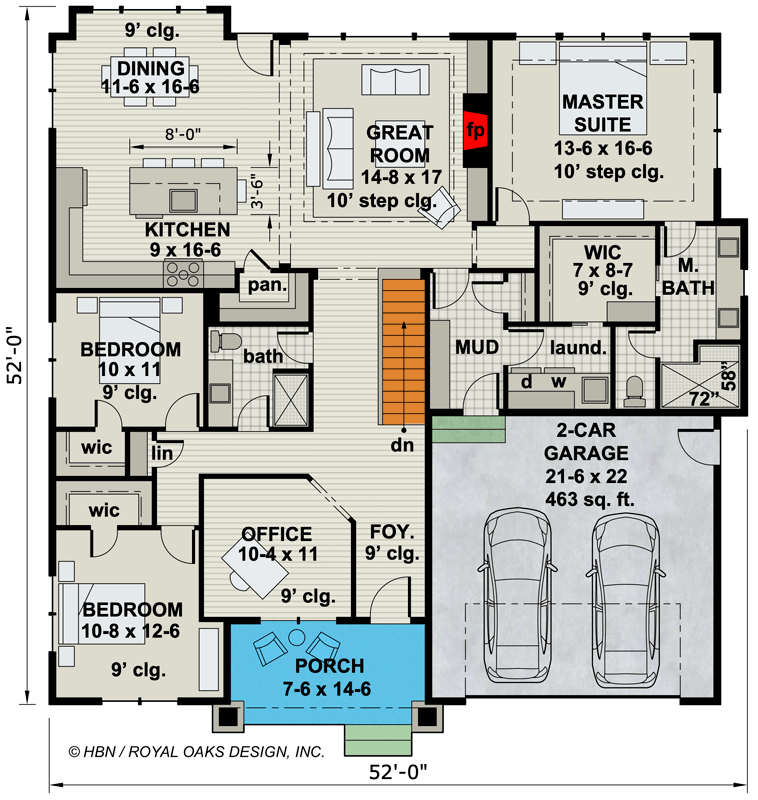 Plan 14714RK: Eye-Catching One-Story Traditional House Plan with Home Office and Three Bedrooms - Floor Plan - Main Level - Country, Southern, Traditional