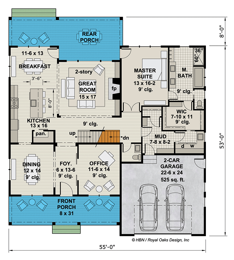 Plan 14734RK: Master-on-Main Modern Farmhouse with 2-Story Great Room - 3010 Sq Ft - Floor Plan - Main Level - Country, Craftsman, Farmhouse, Modern Farmhouse