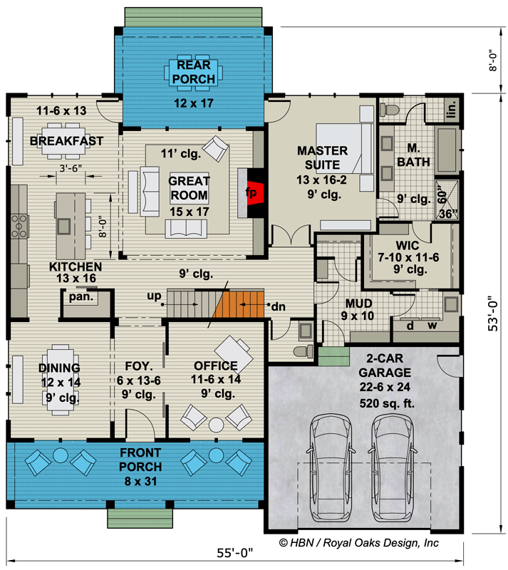 Plan 14736RK: 5 Bed Modern Farmhouse Plan with Home Office and Bonus Expansion - Floor Plan - Main Level - Country, Craftsman, Farmhouse, Modern Farmhouse, New American
