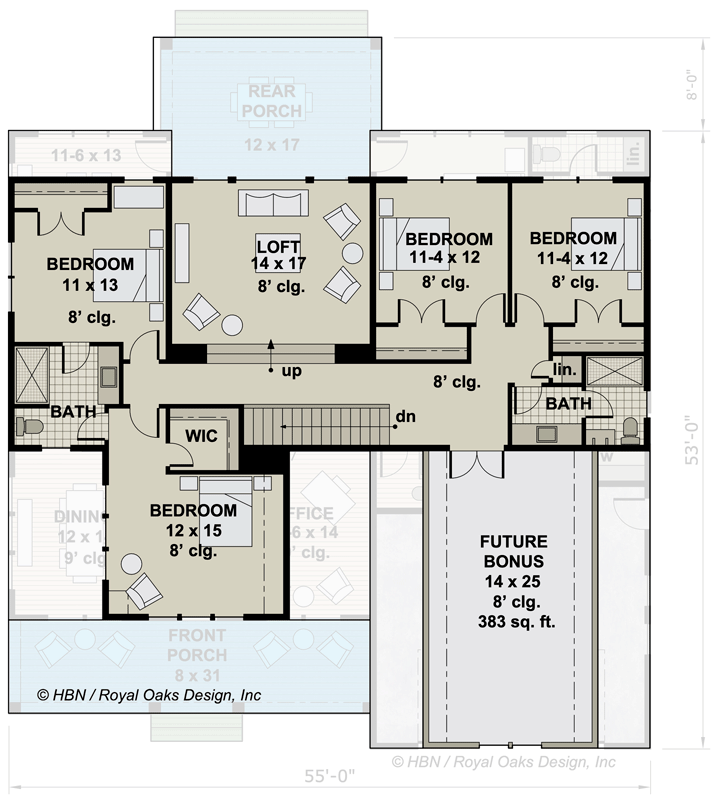 Plan 14736RK: 5 Bed Modern Farmhouse Plan with Home Office and Bonus Expansion - Floor Plan - 2nd Floor - Country, Craftsman, Farmhouse, Modern Farmhouse, New American