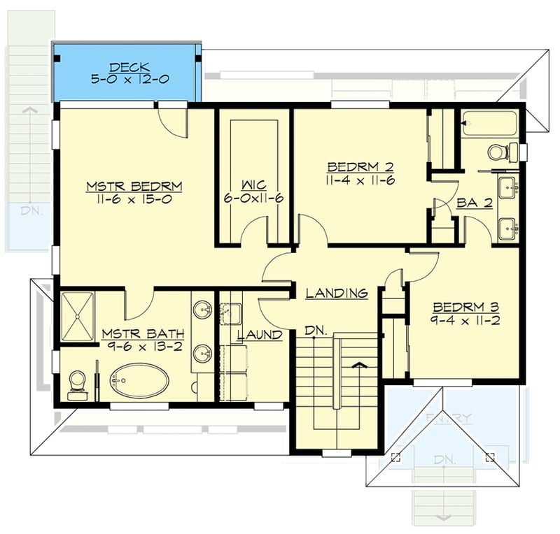 Plan 23920JD: Modern 3-Bed House Plan with Drive-under Garage and Upstairs Laundry Room - Floor Plan - 2nd Floor - Contemporary, Modern, Northwest, Prairie