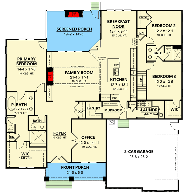 Plan 260015RVC: Modern Farmhouse Plan with 4th Bedroom Above the Front (or Side) Entry Garage - Floor Plan - Main Level - Cottage, Country, Farmhouse, Modern Farmhouse