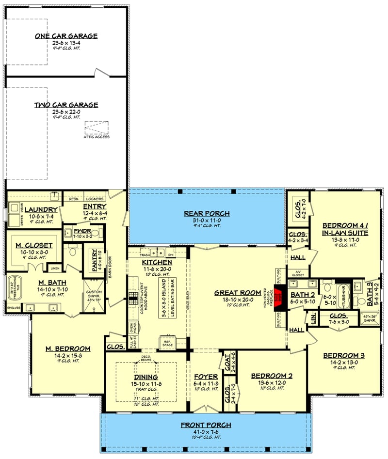 Plan 51885HZ: Modern Acadian House Plan with Potential In-law Suite - 2720 Sq Ft - Floor Plan - Main Level - Acadian, Country, Louisiana-Style, Southern
